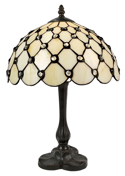Tiffany Cream Jewelled Medium Lamp - Click Image to Close